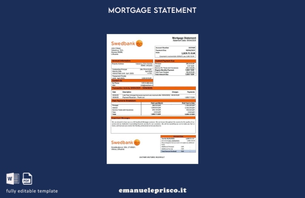 stile verificato Dichiarazione di mutuo Lituania AB Swedbank Modello Word e PDF